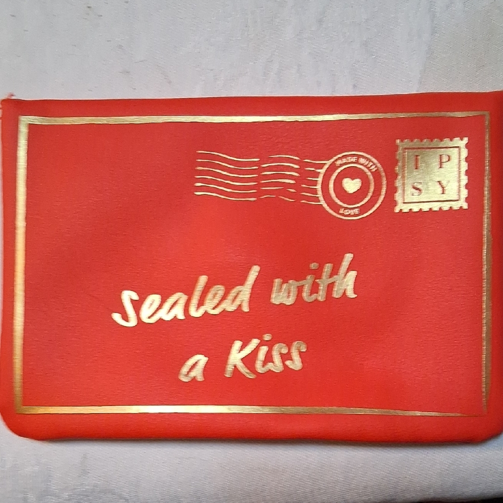 ipsy Red Cosmetic Pouch with Gold Foil 'Sealed with a Kiss'